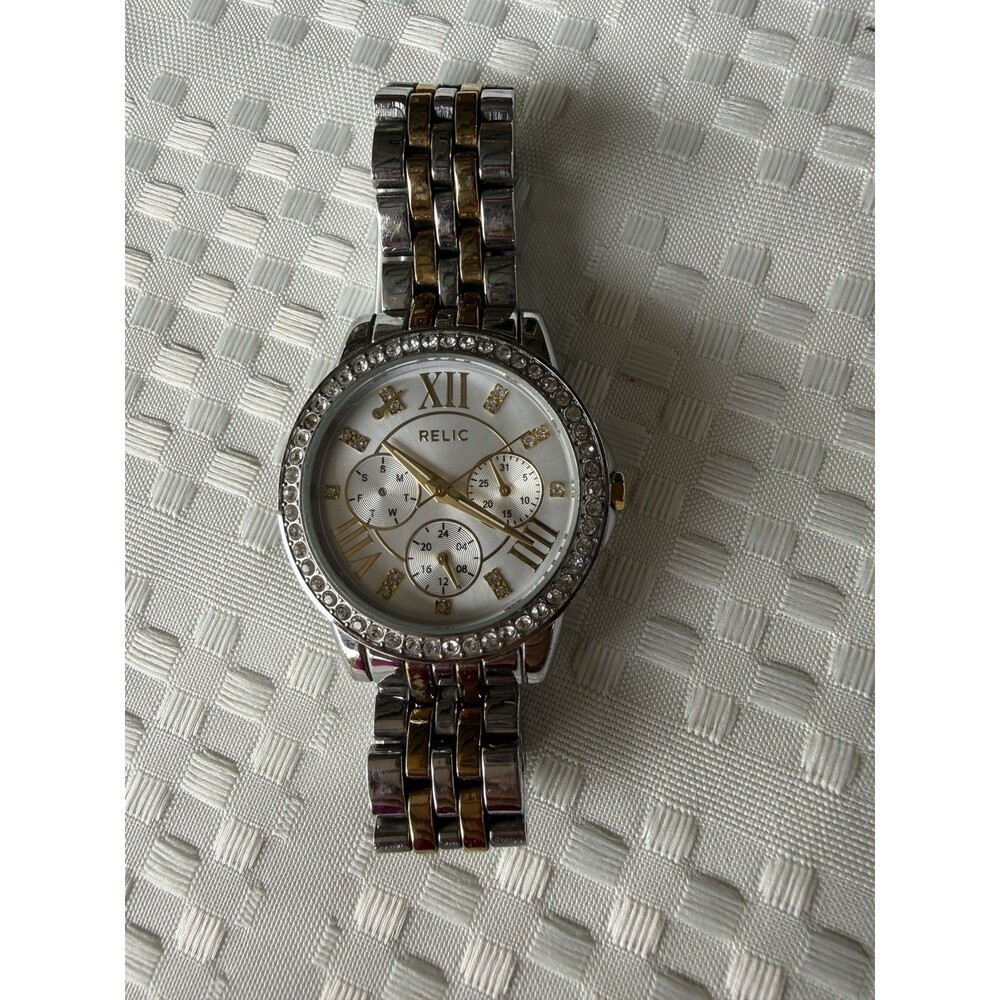 Relic by Fossil Women ZR15753 Two Tone Crystal Multifunction Watch Needs Battery